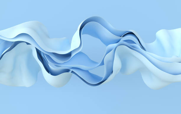 istock Blue paper or cotton fabric 3d rendering background with waves and curves. Dynamic wallpaper 1414326546