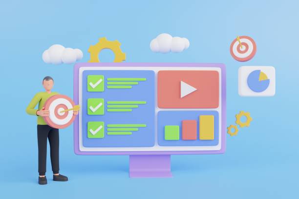 istock 3D SEO Optimization. Strategy and Planing website. Digital Screen 3D Illustration, Video player, gallery, development, seo analysis concept with floating elements.3d render illustration 1414332015