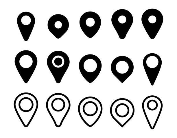 набор из 5-контактных локаторов черно-белый силуэт векторный - access point stock illustrations