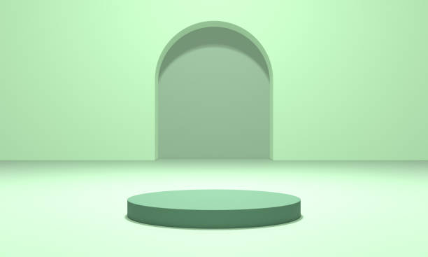 istock 3d illustration render podium green scene for flyer display products, design advertising and etc 1414333680