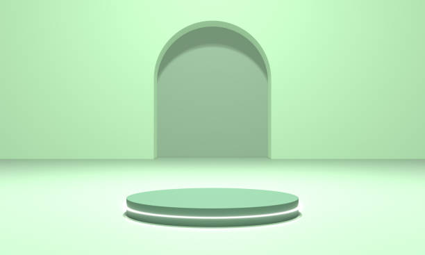 istock platform or podium neon green scene 3d illustration rendering for flyer display products, design advertising and etc 1414333681