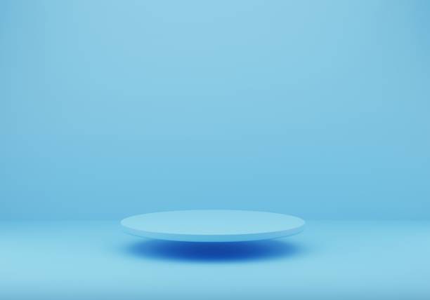 istock 3d background product display podium scene. Blue circle podium product, Blue product display, Blue product stand on blue background. 1414336527