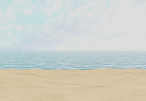 Sky, desert, beach and summer vacation. 3d illustration rendering.