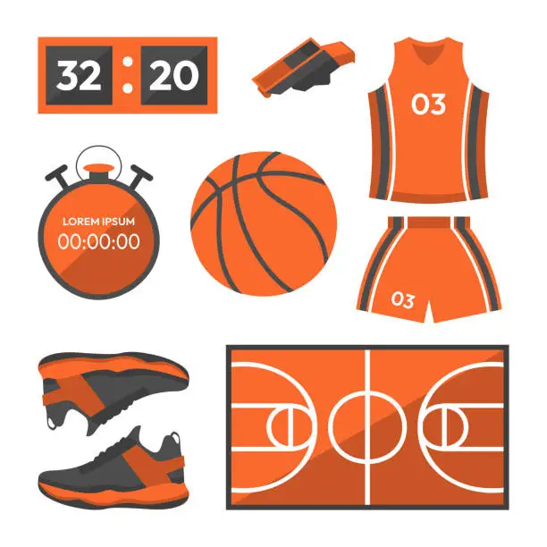 Vector illustration of Set of object element of Basketball training and competition