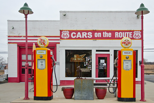 This little gas station turned shop and deli is about all that exists of Route 66 in Kansas.  Located in Galena, Kansas, the property has been updated with not only Route 66 memorabilia, but props from the movie, Cars are on site.