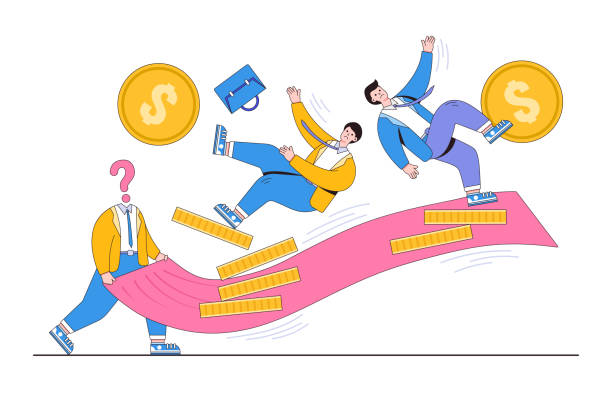 Rug pull crypto, scam coin, trading problem, investment risk in unstable and uncertainty stock market concepts. Unknown people pull carpet and make businesspeople who standing on money falling down Rug pull crypto, scam coin, trading problem, investment risk in unstable and uncertainty stock market concepts. Unknown people pull carpet and make businesspeople who standing on money falling down. us dollar collapse stock illustrations