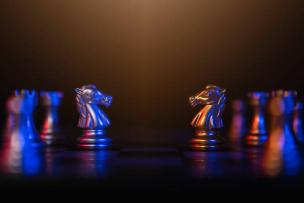 Leadership with management concept. chess standing and team victory in business with influence. stock photo