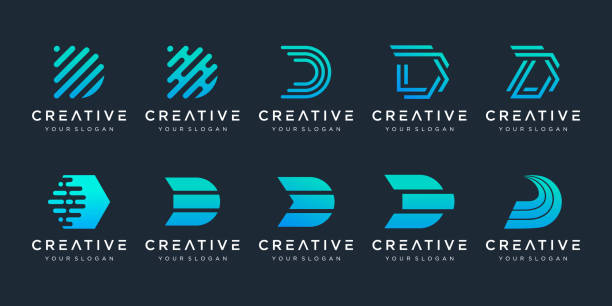 набор креативных монограмм буквы d шаблон дизайна логотипа. иконы для бизнеса роскоши, элегантные, простые. - a d stock illustrations