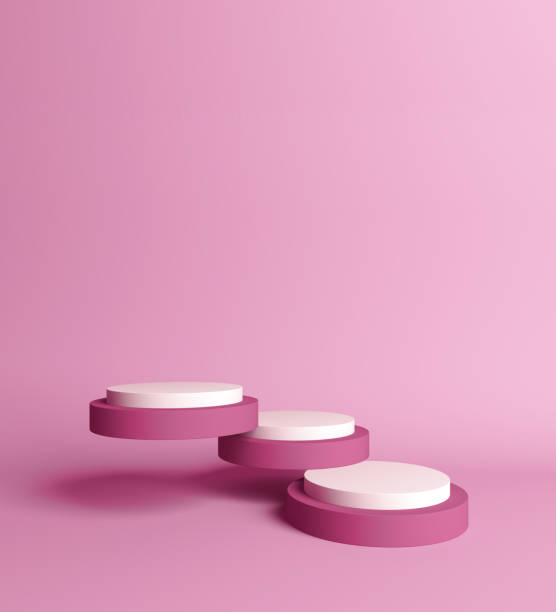 istock stage podium stand pink pastel stair step pattern background. presentation advertising display pedestal space for placing products fashion cosmetics beauty or skin care. 1414353121
