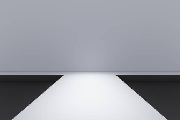 white 3d bright light shadow catwalk display model walk path pathway elevated show showtime fashion extrude floor limelight spotlight public eye photo photographic stage. - elevated walkway imagens e fotografias de stock
