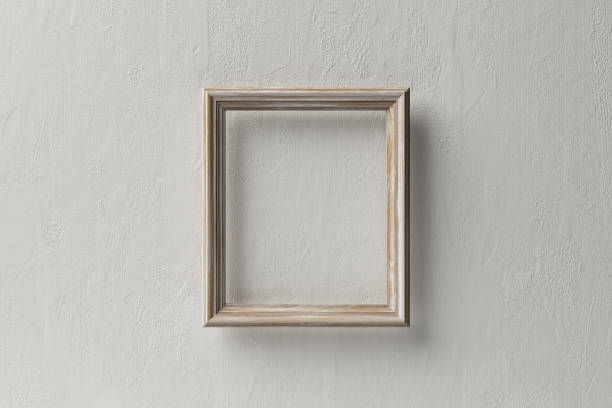 abstract isolated wood frames artwork vintage classic square on white concrete cement rough surface wall decoration inside the museum art gallery.