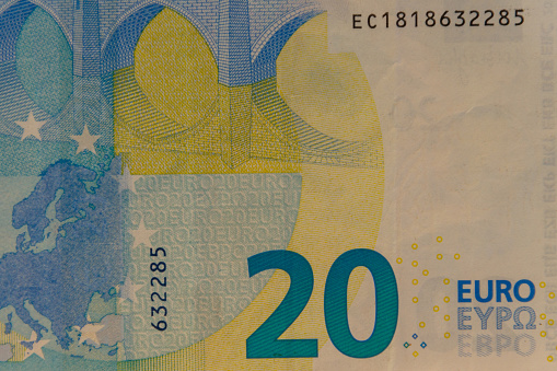 Macro shot of twenty euro banknote