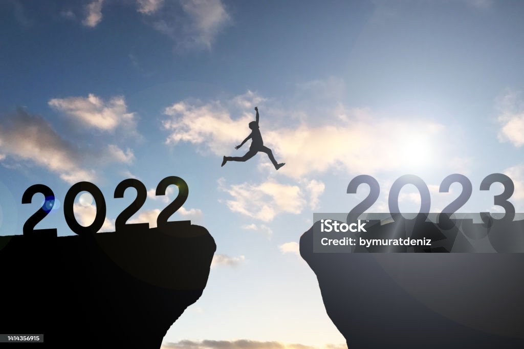 Jump from year 2022 to 2023 2023 Stock Photo