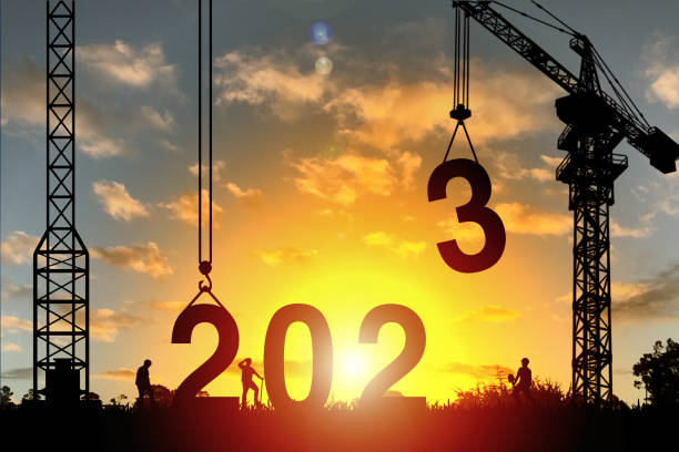 Construction site with 2023 stock photo