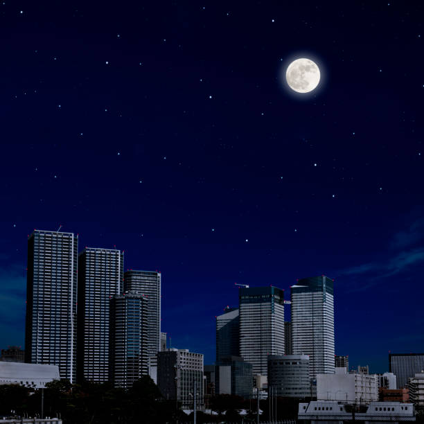 City at night, city night building and night moon light