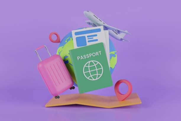istock 3D rendering globe pin map and suitcase with flight. Travel concept 3d illustration, Airplane flying over the map pin.3d rendering. 1414359312