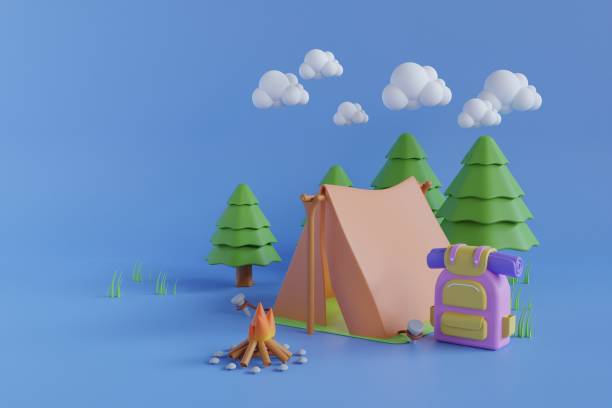istock A orange tent in a pine forest surrounded by clouds. Travel and camping concept. 3D rendering 1414360737