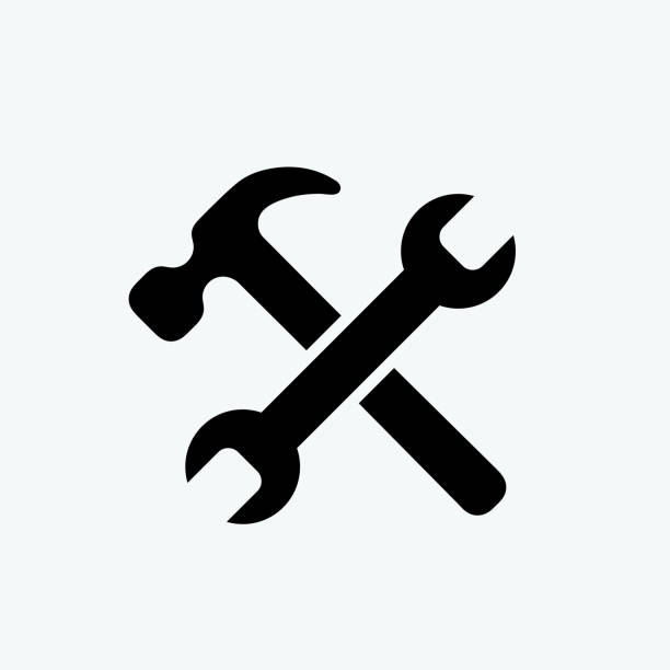 ilustrações de stock, clip art, desenhos animados e ícones de wrench and hammer. tools icon isolated on white background - computer repairing work tool clipping path