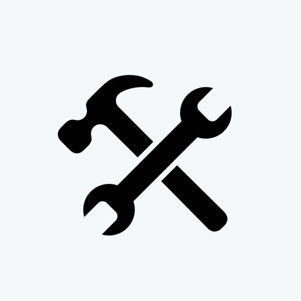 Wrench and hammer. Tools icon isolated on white background Wrench and hammer. Tools icon isolated on white background. hammer wrench stock illustrations