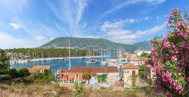 Fiskardo village and harbor on Kefalonia Ionian island, Greece.