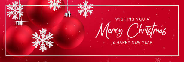 istock Christmas greeting vector design. Merry christmas text in red background with frame, xmas balls and snow flakes decoration elements for holiday season. 1414367184