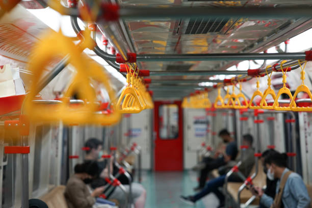 istock yellow hanging handle grip on public transportation such as bus and train 1414369913