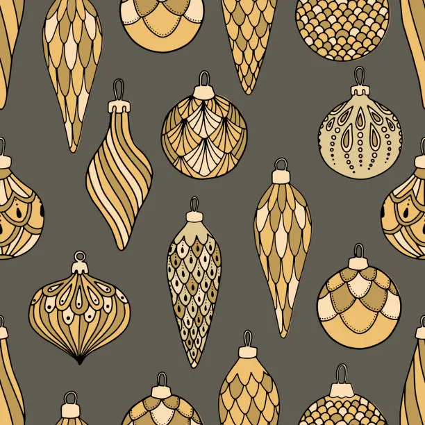 Vector illustration of Merry Christmas, Happy New Year seamless pattern with christmas balls greeting cards, wrapping papers.