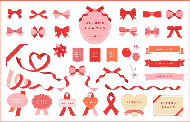 menübandillustration, symbol und rahmendesign-set, rote und rosa kollektionen. - award ribbon stock-grafiken, -clipart, -cartoons und -symbole