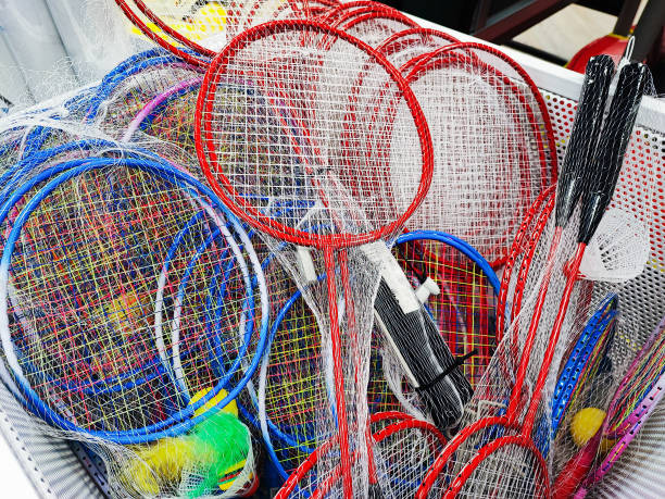 istock Badminton and tennis equipment. Shuttlecocks and rackets. 1414375362