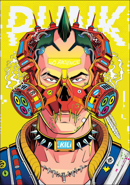 cyberpunk poster illustration - frisur irokese stock-grafiken, -clipart, -cartoons und -symbole