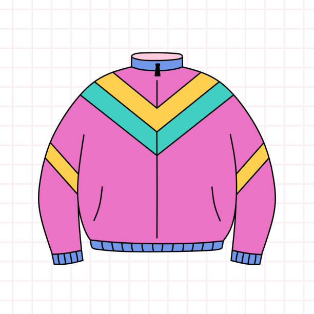 Retro sport jacket in the style of the 90s. Old-school clothes. Vector hand-drawn doodle illustration isolated on white background.  Nostalgia for the 1990s. Perfect for cards, decorations, logo
