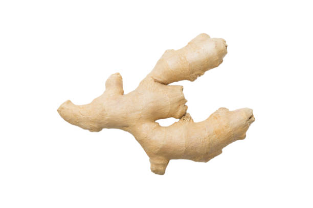 istock Fresh ginger isolated on white background, herb medical concept top view 1414378297