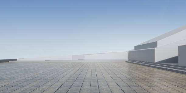 istock 3d render of modern architecture with empty concrete wall and floor, car presentation background. 1414383938