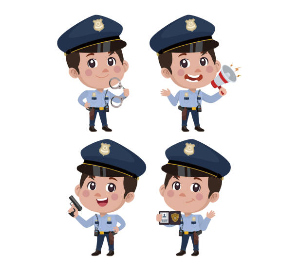 Cute policeman with different poses Cute policeman with different poses traffic police stock illustrations