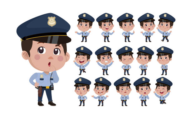 Cute policeman with different poses Cute policeman with different poses traffic police stock illustrations