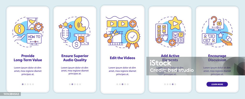 Elearning Navigation Tips Elearning Video Tips Onboarding Mobile App Screen Stock Illustration ...