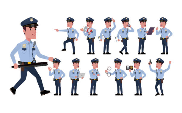 Cute policeman with different poses Cute policeman with different poses traffic police stock illustrations