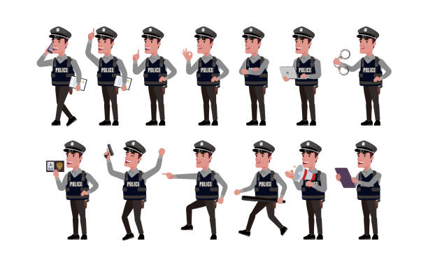 Cute policeman with different poses Cute policeman with different poses traffic police stock illustrations