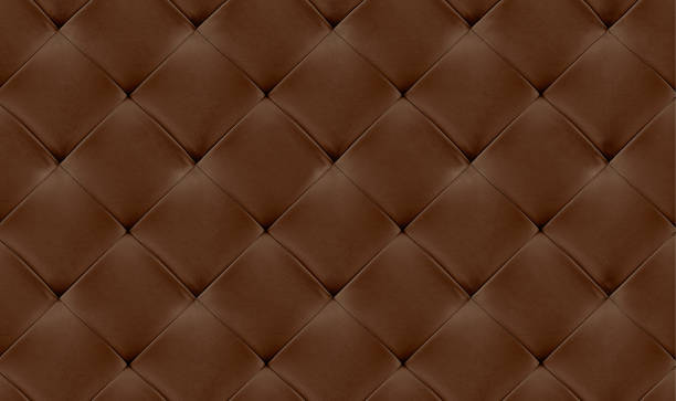 Brown natural leather background, classic checkered pattern for furniture, wall, headboard