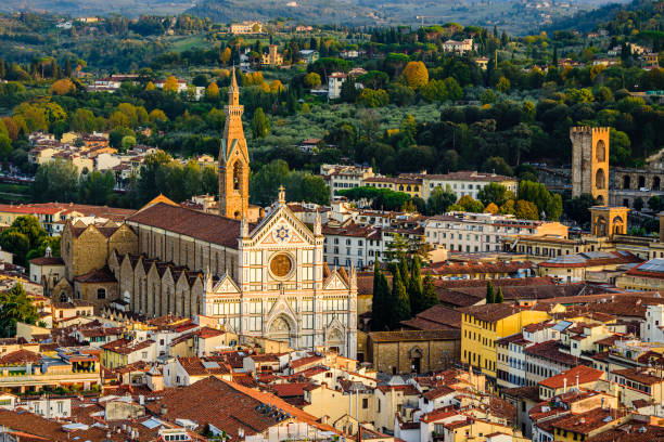 istock Aerial view at the Basilica di Santa Croce in sunset light. 1414387111
