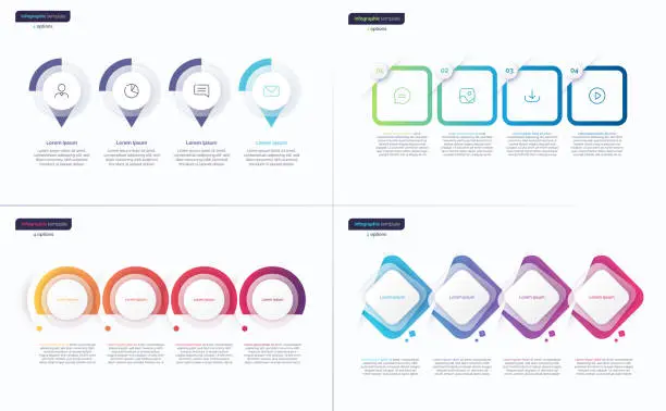 Vector illustration of Vector gradient minimalistic infographic templates composed of 4 shapes