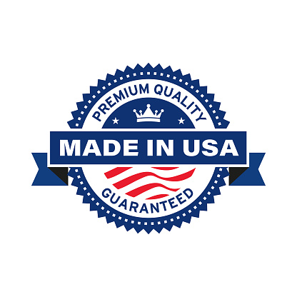 Made In United States Of America With USA Flag. Quality badge for US made certified premium package design