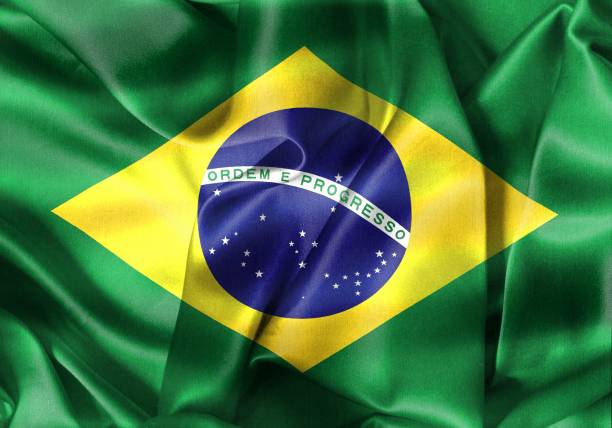 istock Brazil flag - realistic waving fabric flag 1414393865