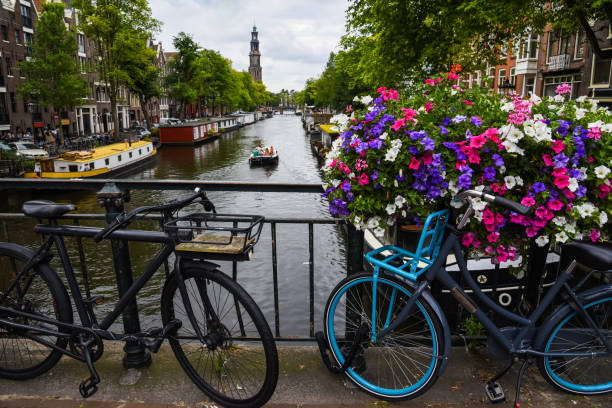 istock Two bicycles parked on a bridge in Amsterdam 1414394606
