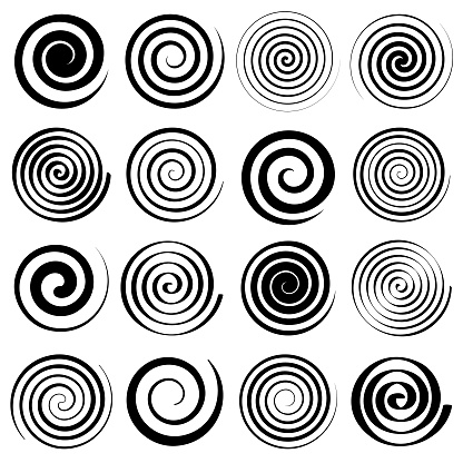 Set of vector spirals. Abstract circle shapes for design