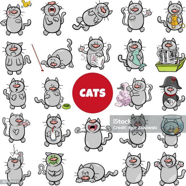 Funny Cartoon Cat Or Kitten Characters Big Set Stock Illustration Funny Cartoon Cat Or Kitten Characters Big Set Stock Illustration