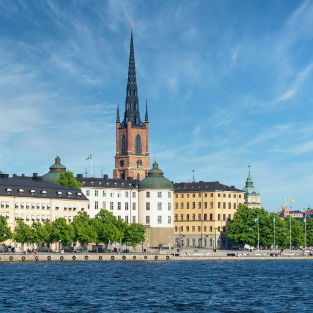 istock View from City Hall overlooking Riddarholmshamnen Island, with famous buildings and Riddarholmen Church tower, Stockholm 1414400856