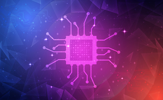 Banner Microprocessor Digital Technology Electronic Chip Banner Pink Blue Background Concept ...