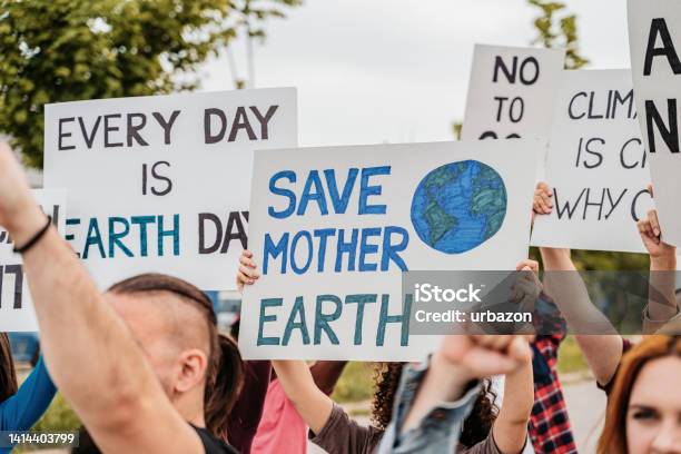 People On Global Strike For Climate Change Stock Photo - Download Image Now - Activist, Adult, Anger