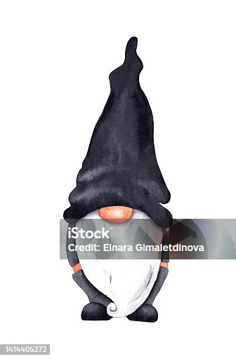 istock Watercolor Halloween gnome in black colors. 1414405272